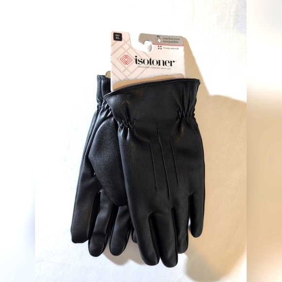 Isotoner Men's Leather Gloves, Black, XLarge, - Picture 1 of 5